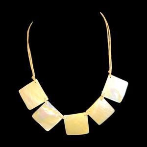 Vintage‎ Boho Shell Mother of Pearl Tan Leather Geometric Necklace 17"